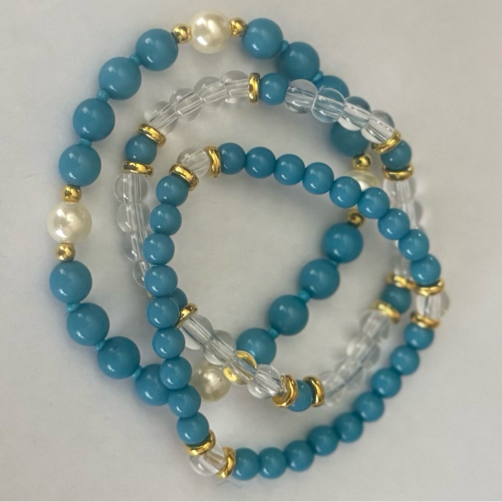 Elegant Blue and Gold Beaded Bracelet Set